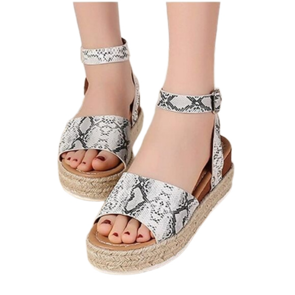 Women's Snake-Print Wedge Sandals, Platform, Size 10 - Picture 1 of 10